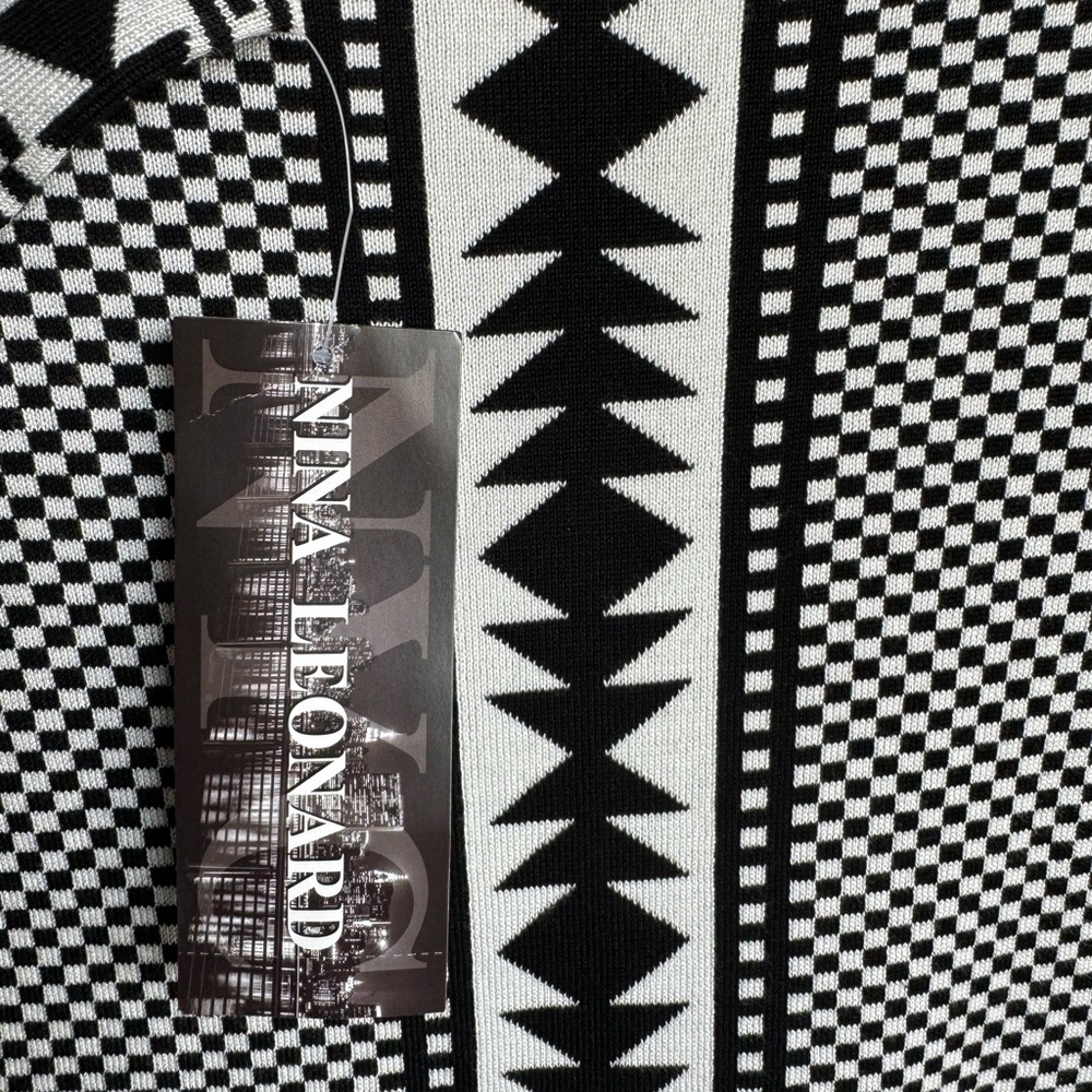 NWT Nina Leonard Black/Ivory Geometric Print Sweater Dress, Size S - Picture 6 of 7
